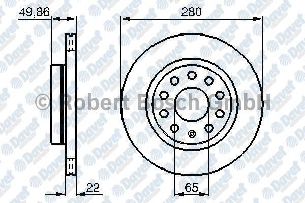 BOSCH 0986479098 Fren Diski On Havali 280mm  Golf V Caddy Iii  A3 (8p1/8pa)  Altea Toledo Octavia (Eski Numara :0986479940)